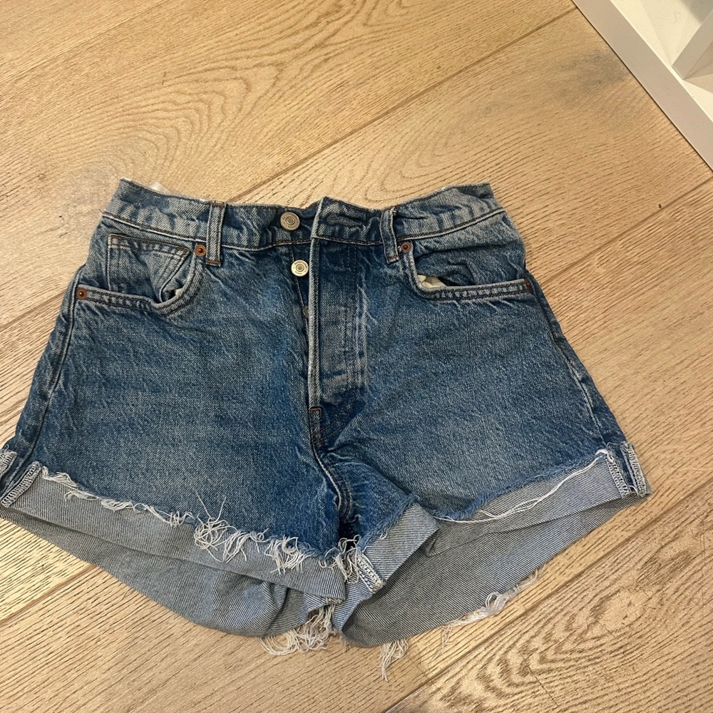 Reformation Charlie Cuffed High rise Blue Jean Shorts